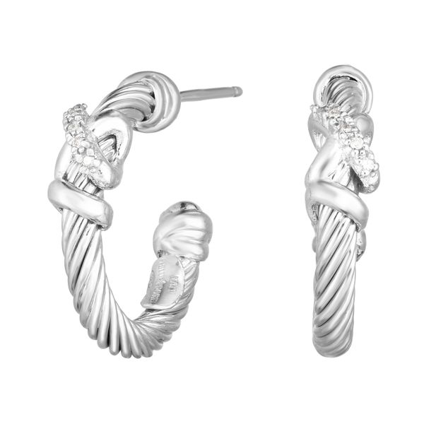 Sterling Silver Italian Cable Diamond Filo Hoop Earrings John Herold Jewelers Randolph, NJ