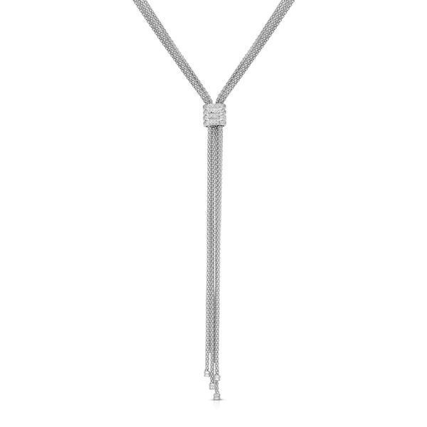 Sterling Silver Popcorn Multi Strand Tassel Necklace With Diamonds John Herold Jewelers Randolph, NJ