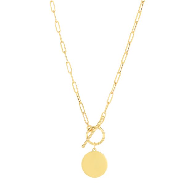 14K Paperclip Disc Toggle Necklace Scirto's Jewelry Lockport, NY