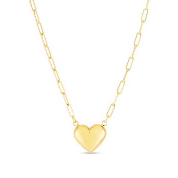14K Puffed Heart Paperclip Necklace Scirto's Jewelry Lockport, NY