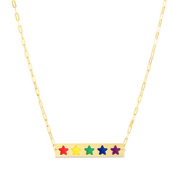14K Rainbow Enamel Stars Bar Necklace Scirto's Jewelry Lockport, NY