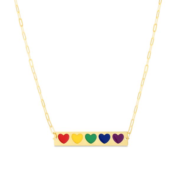 14K Rainbow Enamel Hearts Bar Necklace Scirto's Jewelry Lockport, NY