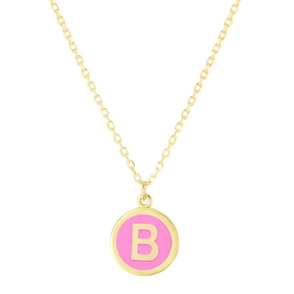 14K Pink Enamel B Initial Necklace Scirto's Jewelry Lockport, NY