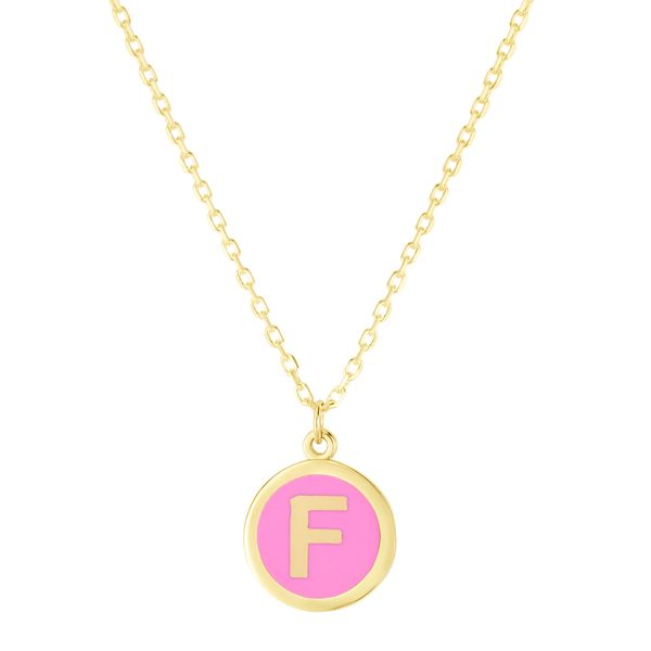 14K Pink Enamel F Initial Necklace Scirto's Jewelry Lockport, NY