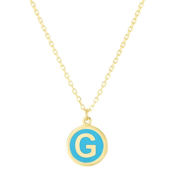 14K Turquoise Enamel G Initial Necklace Scirto's Jewelry Lockport, NY