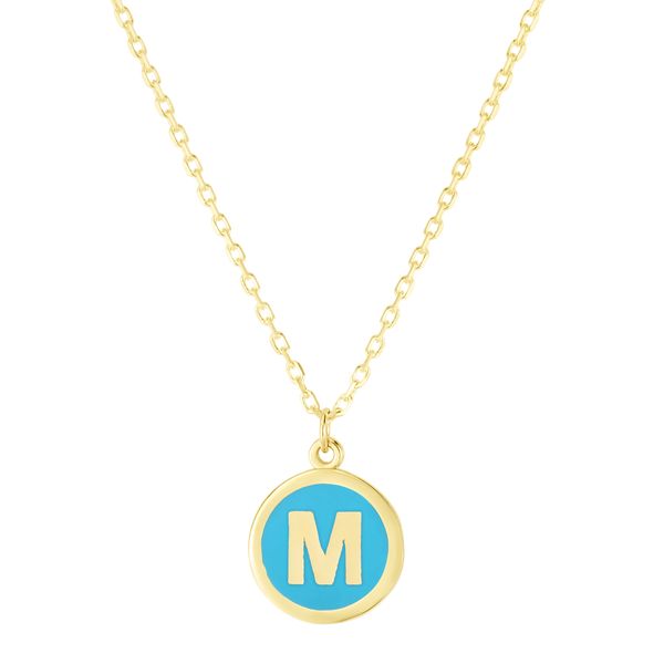 14K Turquoise Enamel M Initial Necklace Scirto's Jewelry Lockport, NY
