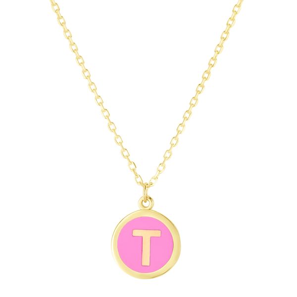 14K Pink Enamel T Initial Necklace Scirto's Jewelry Lockport, NY