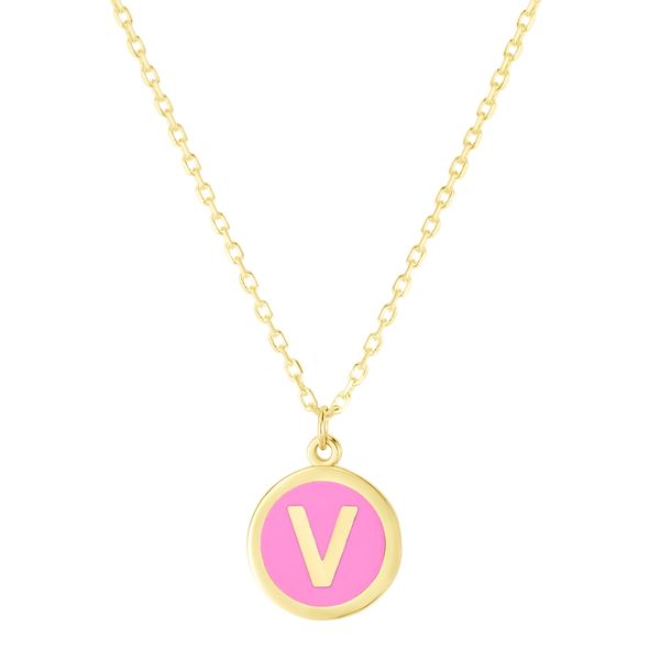 14K Pink Enamel V Initial Necklace Parris Jewelers Hattiesburg, MS