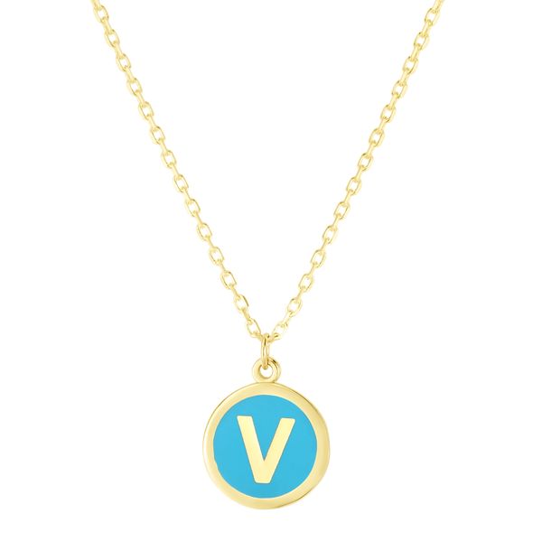 14K Turquoise Enamel V Initial Necklace Parris Jewelers Hattiesburg, MS