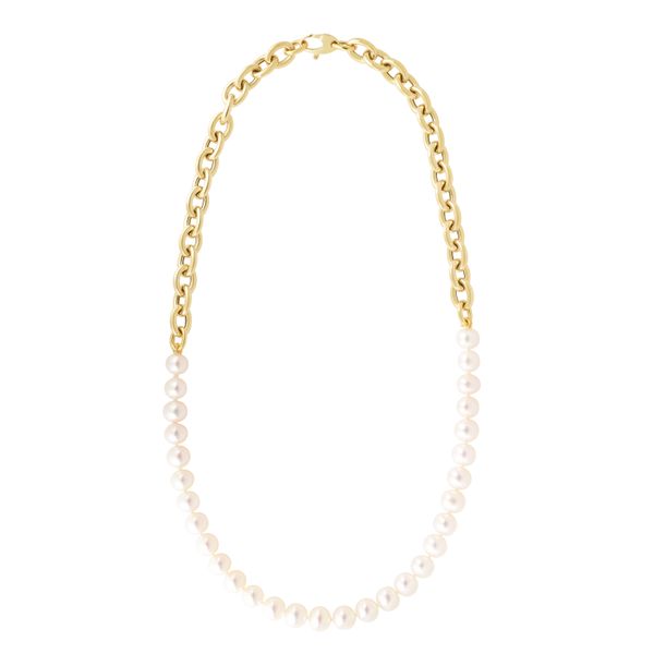 14K Pearl & 9.6mm Rolo Combination Necklace Scirto's Jewelry Lockport, NY