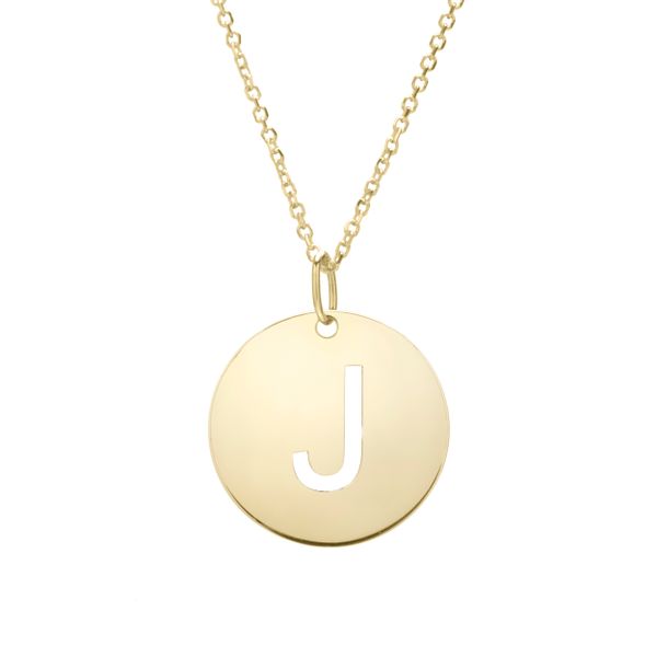 14K Gold Disc Initial J Necklace John Herold Jewelers Randolph, NJ