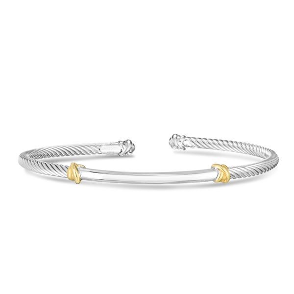 Silver & 18K Bar Cuff Cable Bangle Leslie E. Sandler Fine Jewelry and Gemstones rockville , MD