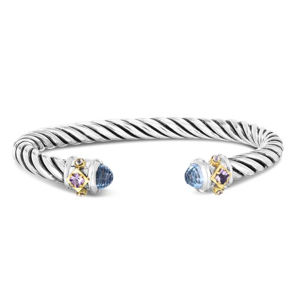 Silver & 18K Blue Topaz Cable Renaissance Bangle Ware's Jewelers Bradenton, FL