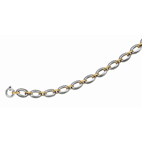 Silver & 18K Cable Open Link Bracelet John Herold Jewelers Randolph, NJ