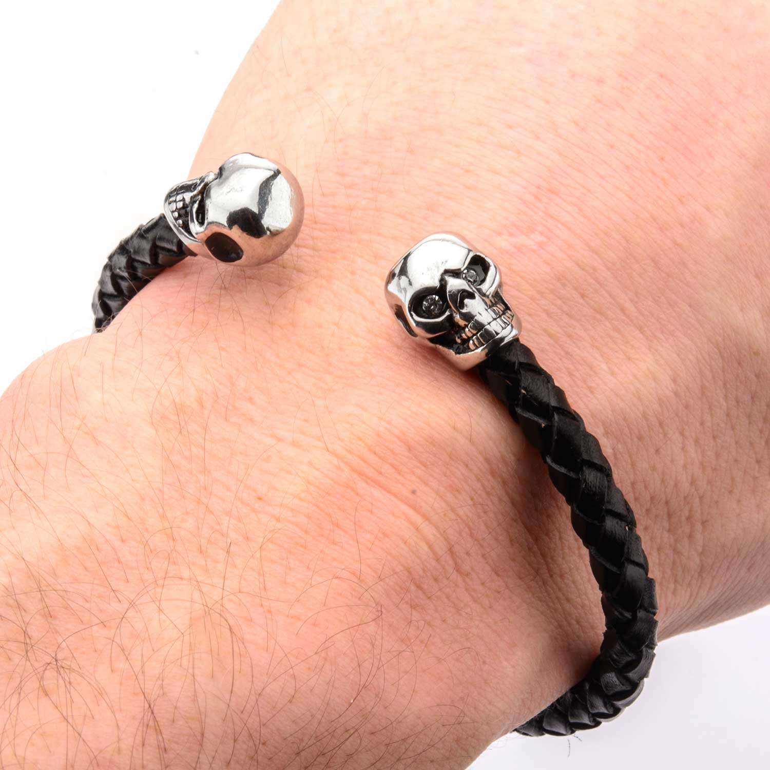 Skull Ends Cuff Leather Bracelet Image 4 Enchanted Jewelry Plainfield, CT
