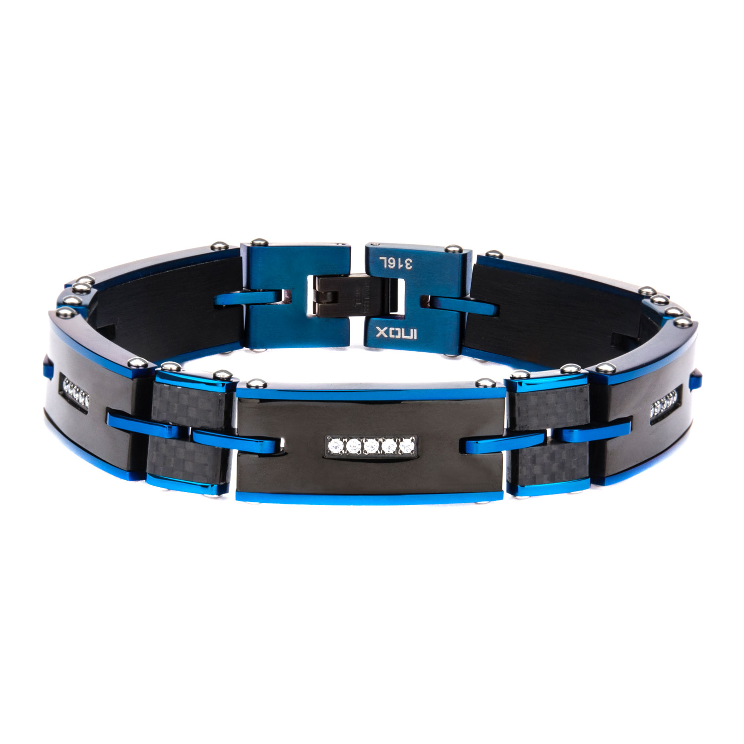 Solid Carbon Graphite and Blue Plated with Clear CZ Stone Link Bracelet Milano Jewelers Pembroke Pines, FL
