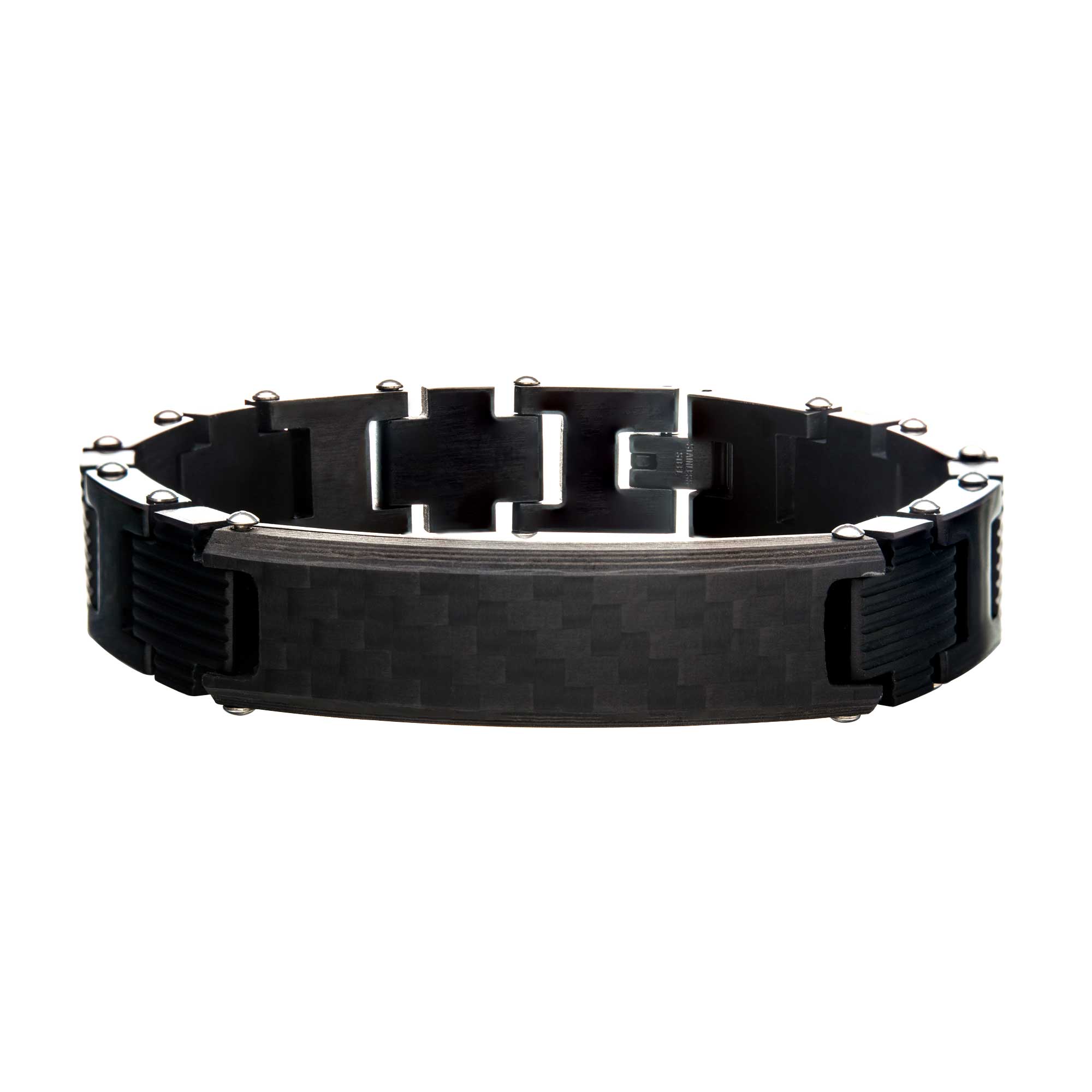 Stainless Steel Black Carbon Fiber with Adjustable Link Bracelet Lewis Jewelers, Inc. Ansonia, CT