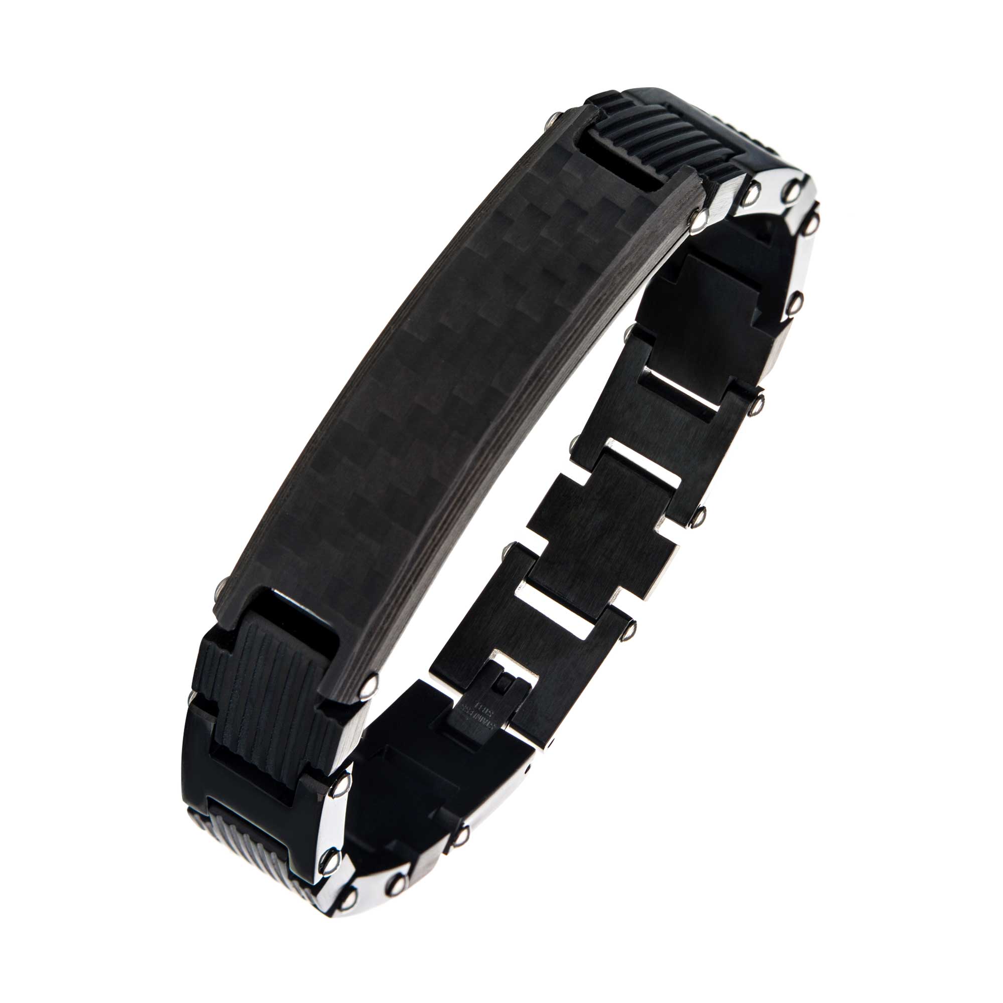 Stainless Steel Black Carbon Fiber with Adjustable Link Bracelet Image 2 Midtown Diamonds Reno, NV