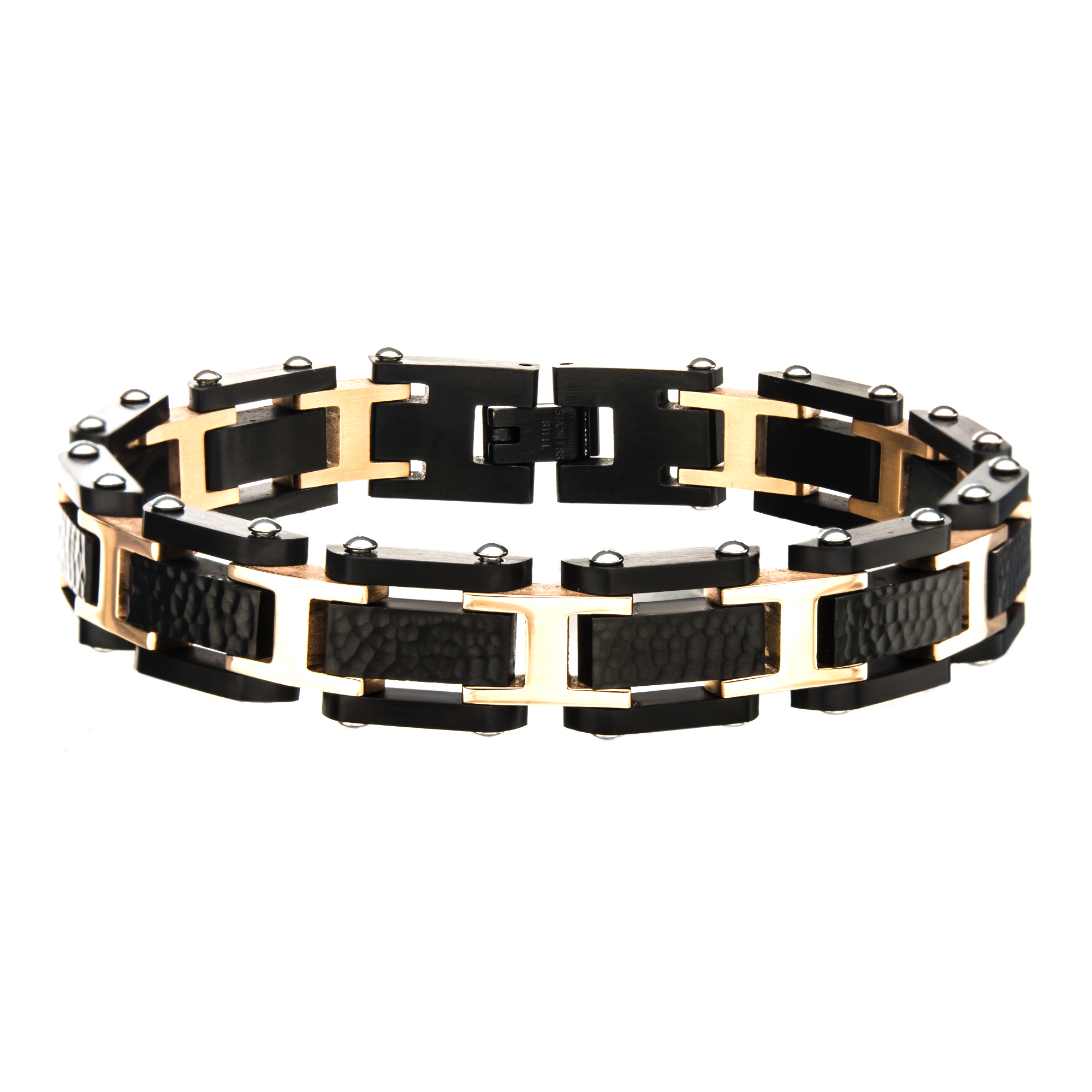 Black Pebble Design with Rose Gold Plated Link Bracelet  Milano Jewelers Pembroke Pines, FL