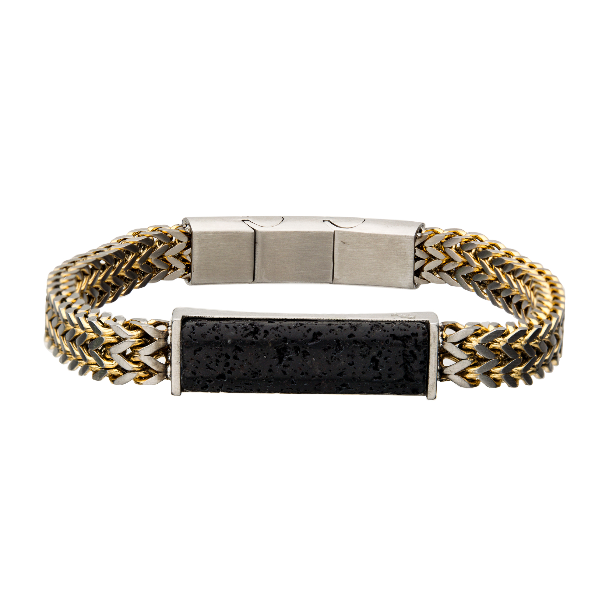 Stainless Steel Gold Plated Double Franco Chain with Lava Stone Bracelet Ken Walker Jewelers Gig Harbor, WA