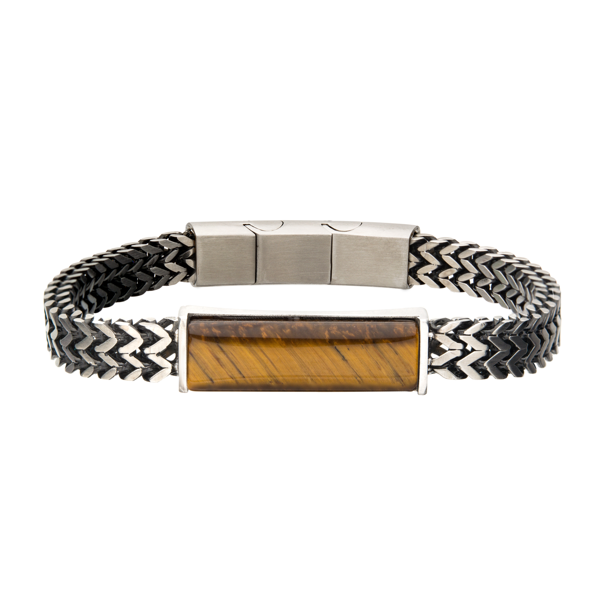 Stainless Steel Double Franco Chain with Tiger Eye Stone Bracelet Lewis Jewelers, Inc. Ansonia, CT