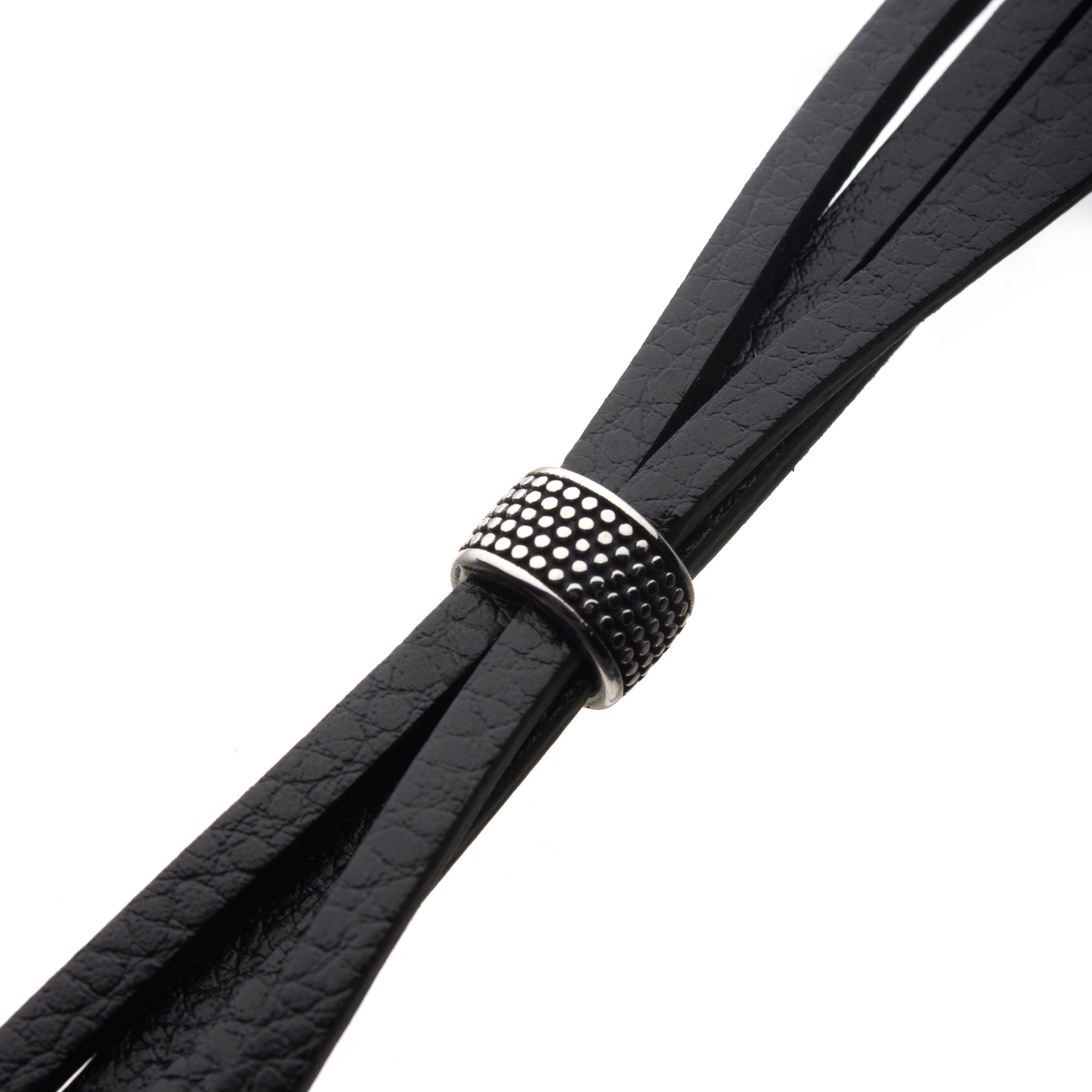 Stainless Steel Wrap Around  Style Black Leather Station Bracelet Image 2 Milano Jewelers Pembroke Pines, FL