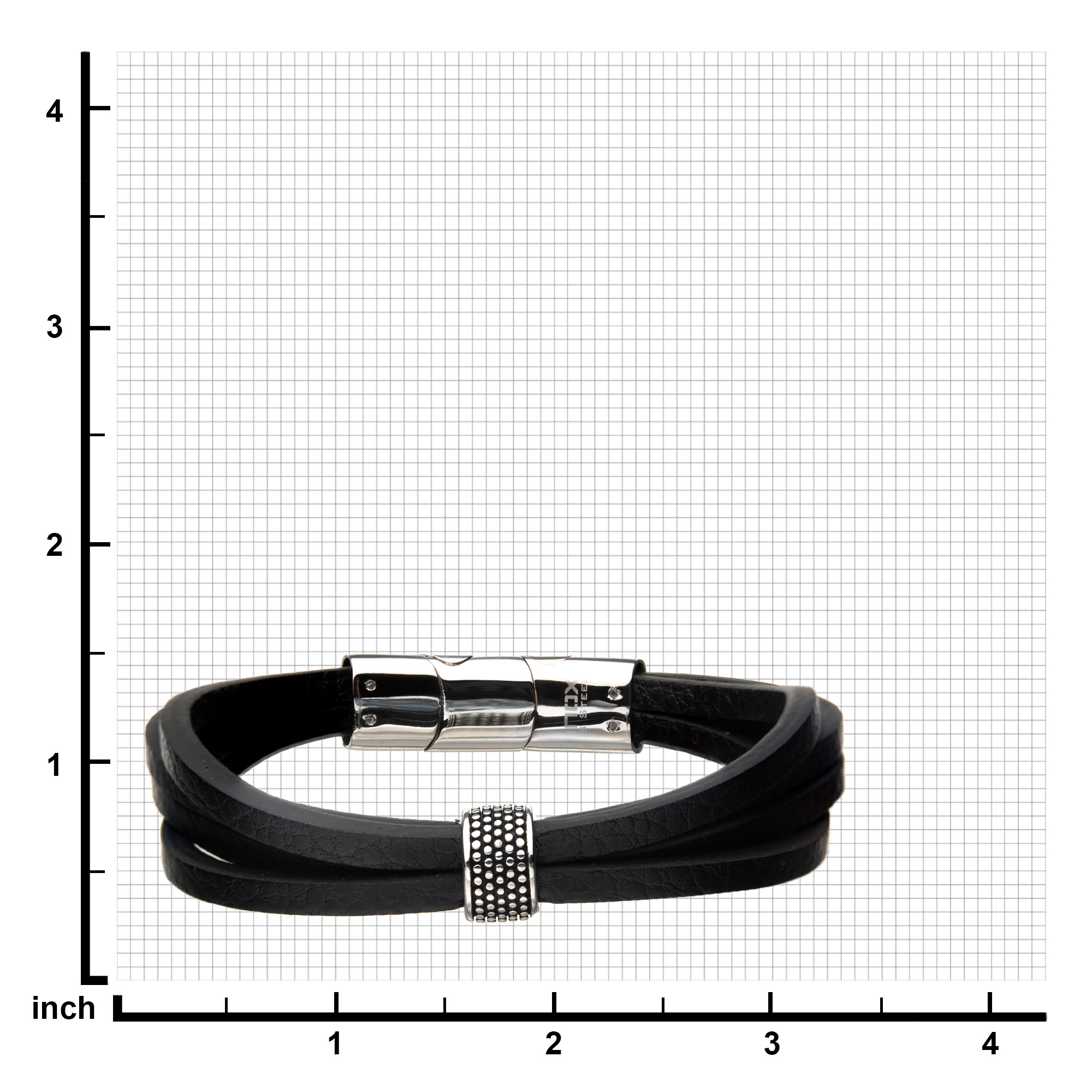 Stainless Steel Wrap Around  Style Black Leather Station Bracelet Image 4 Morin Jewelers Southbridge, MA