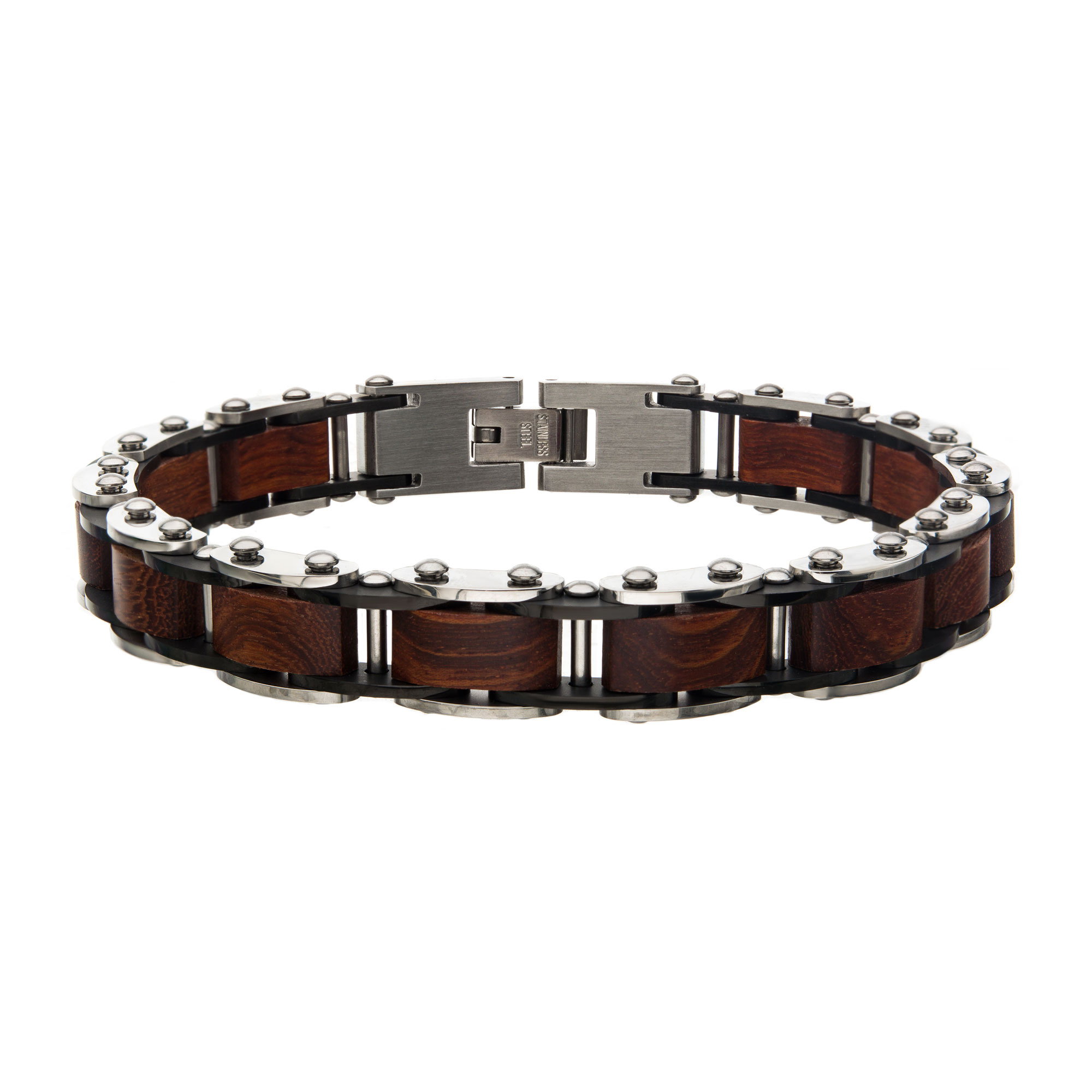 Stainless Steel with Red Sandal Wood Link Bracelet Milano Jewelers Pembroke Pines, FL