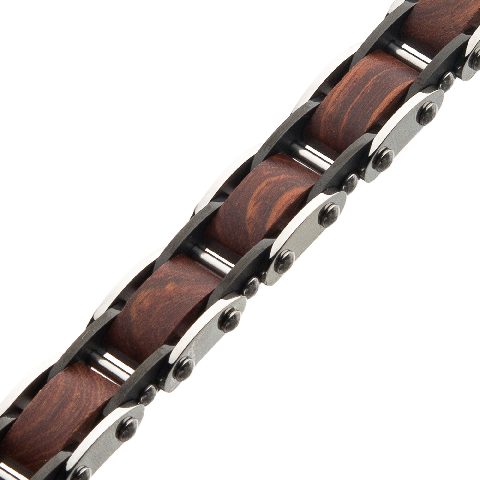 Stainless Steel with Red Sandal Wood Link Bracelet Image 2 Enchanted Jewelry Plainfield, CT