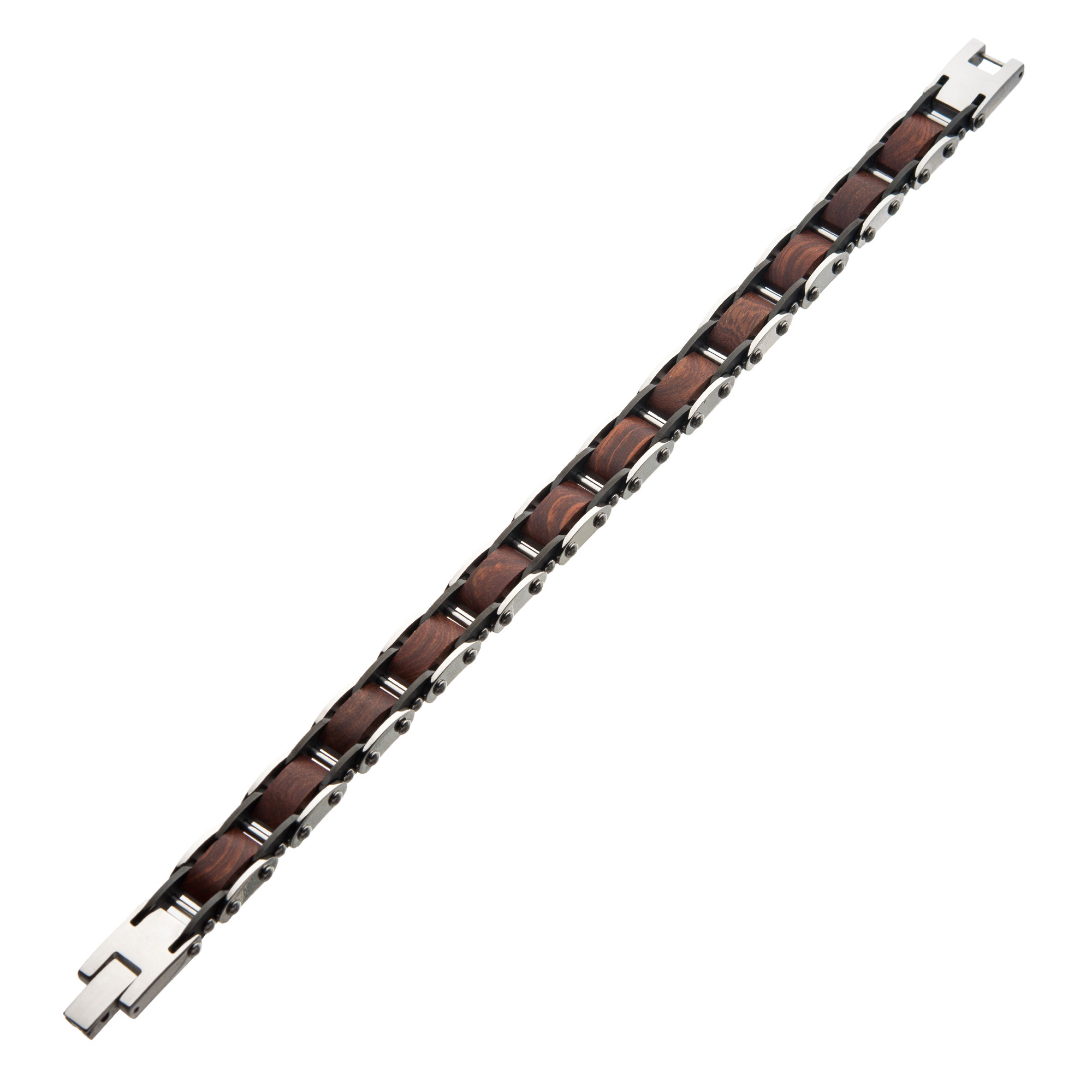 Stainless Steel with Red Sandal Wood Link Bracelet Image 3 K. Martin Jeweler Dodge City, KS