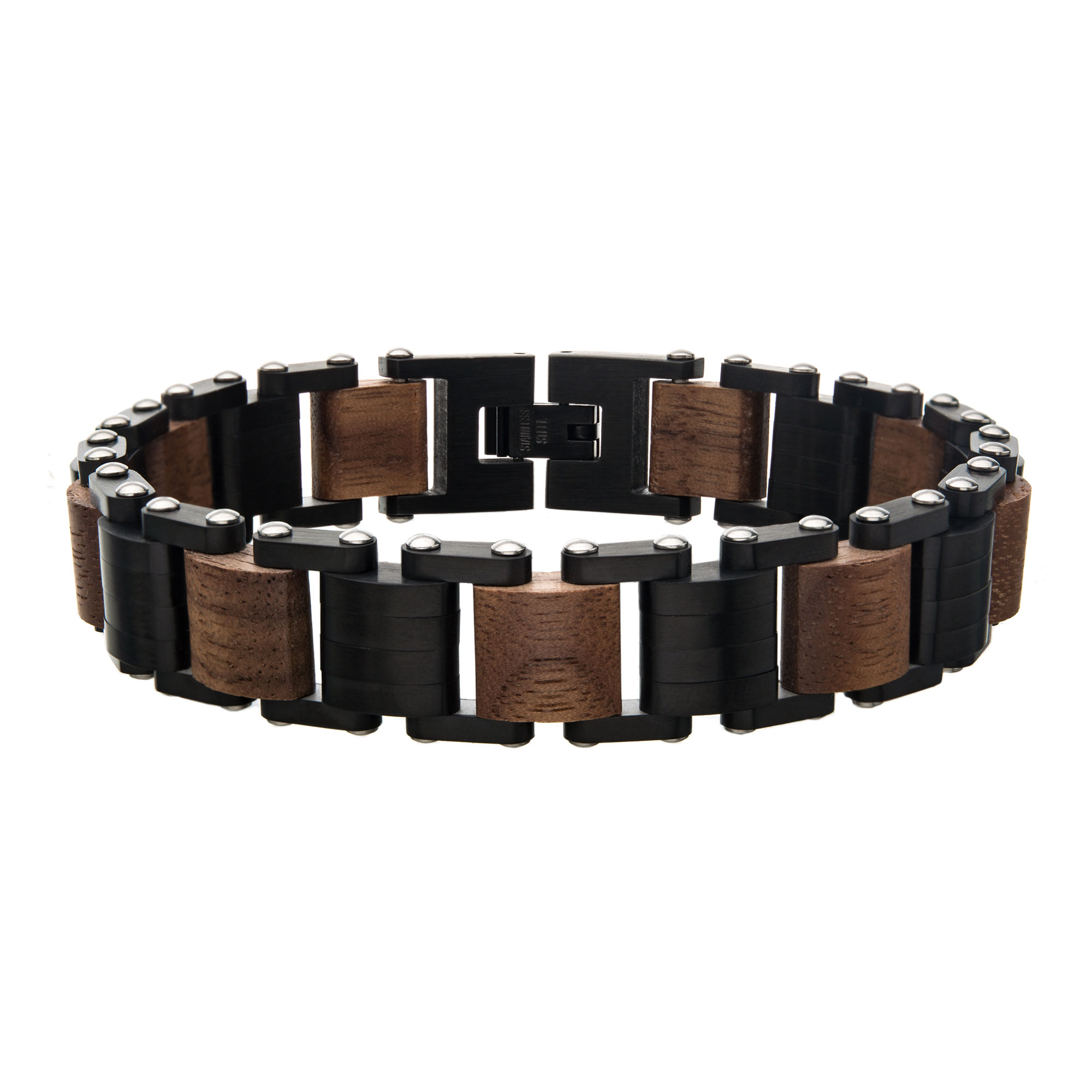 Stainless Steel with Walnut Wood Link Bracelet Spath Jewelers Bartow, FL