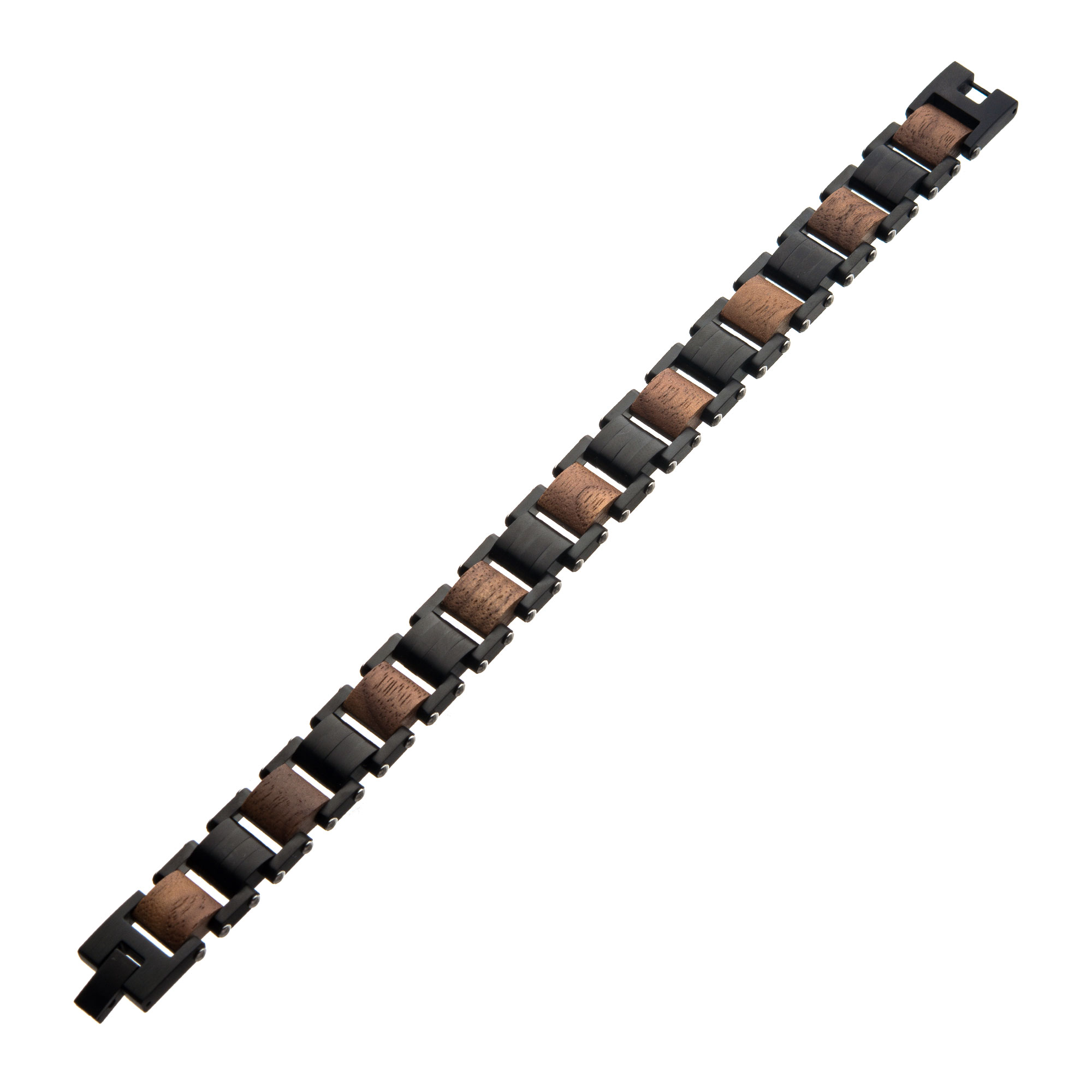 Stainless Steel with Walnut Wood Link Bracelet Image 3 Milano Jewelers Pembroke Pines, FL