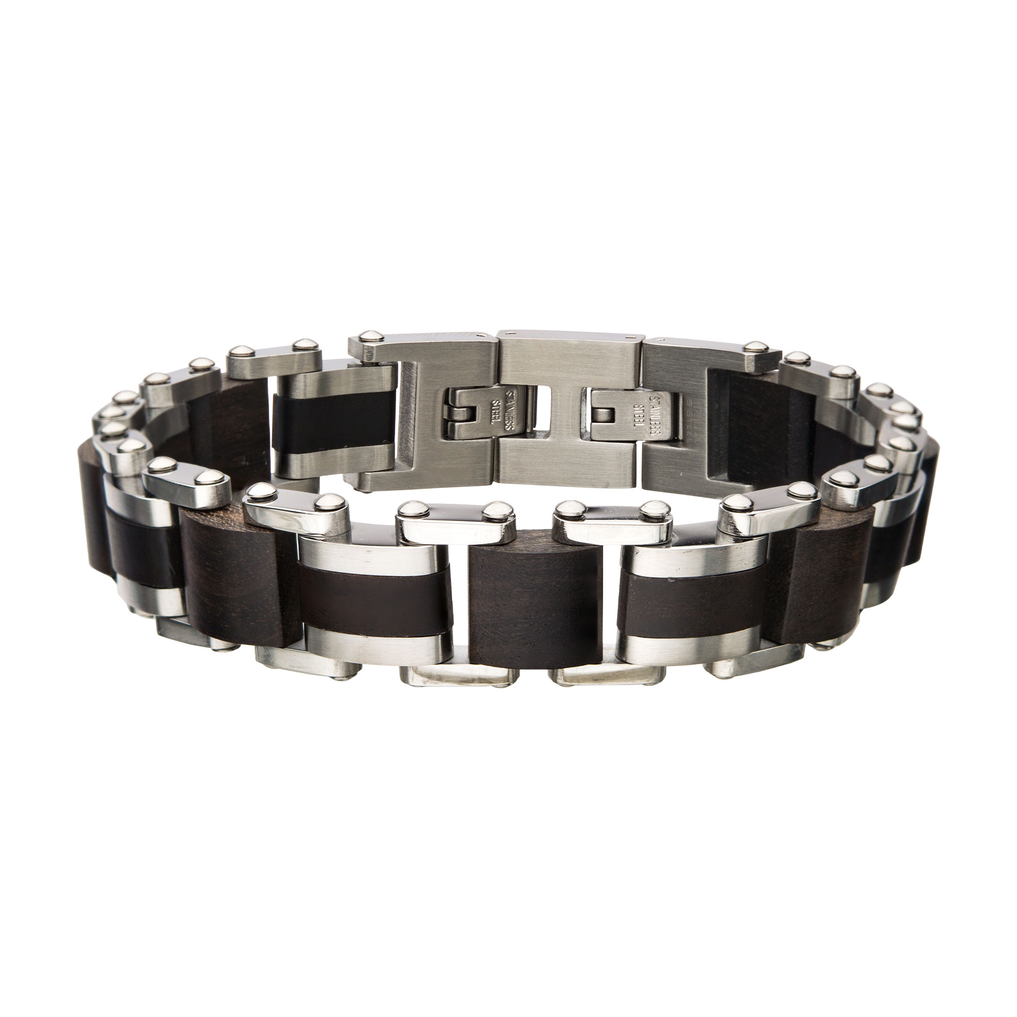 Stainless Steel w/ Ebony Wood Link Bracelet Lewis Jewelers, Inc. Ansonia, CT