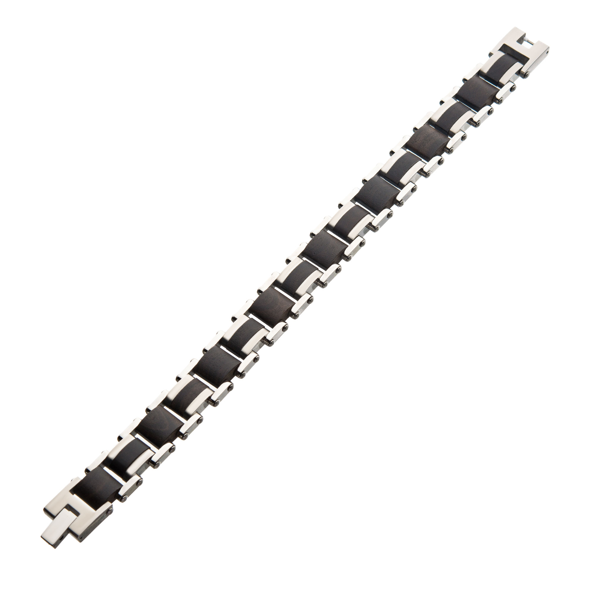 Stainless Steel w/ Ebony Wood Link Bracelet Image 3 Ken Walker Jewelers Gig Harbor, WA