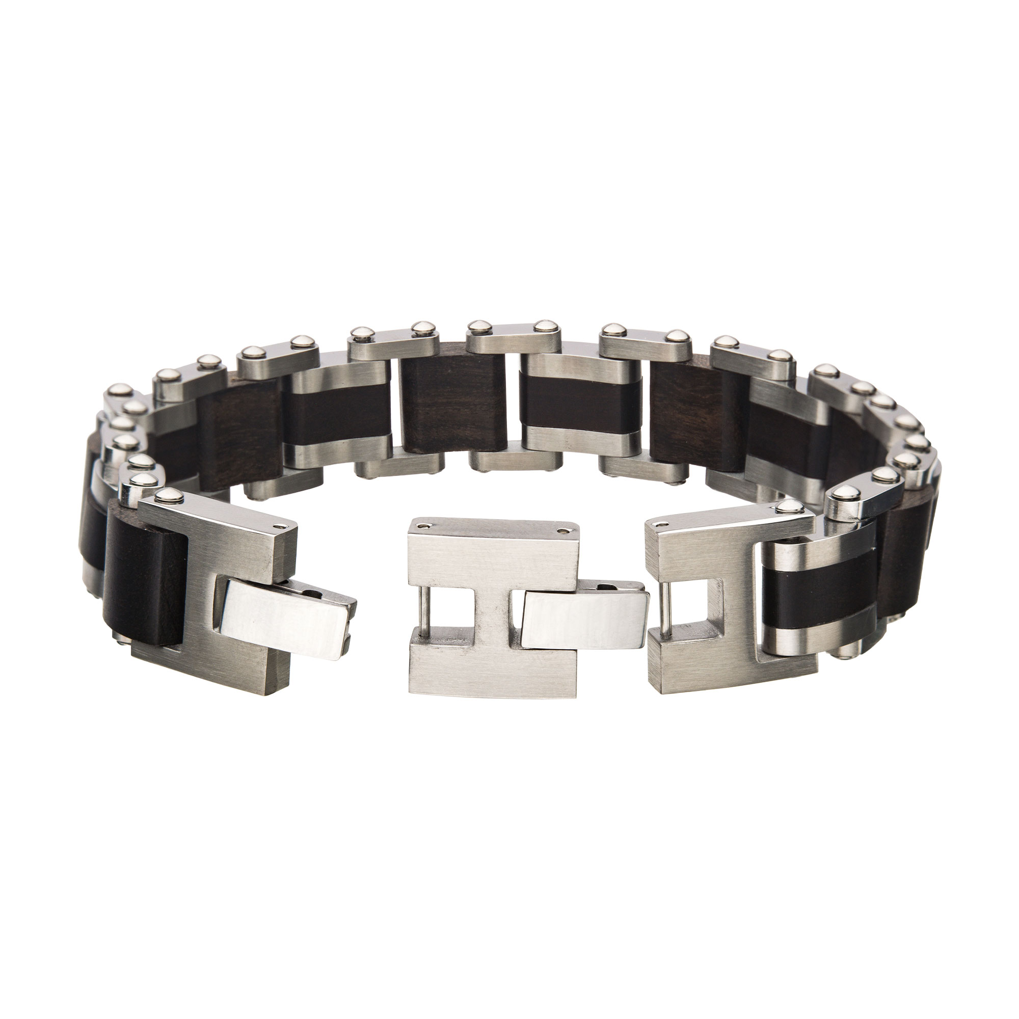 Stainless Steel w/ Ebony Wood Link Bracelet Image 4 Lewis Jewelers, Inc. Ansonia, CT