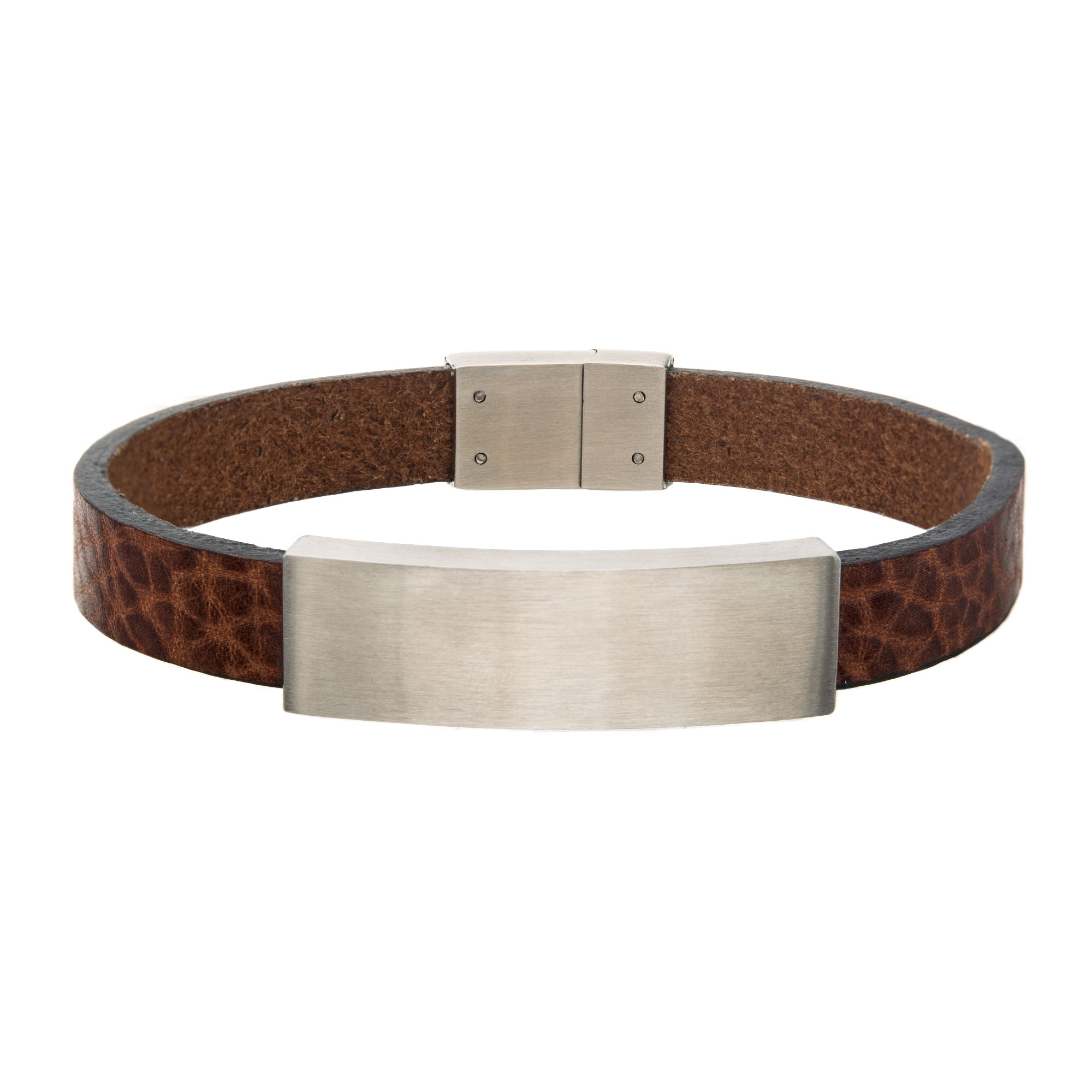 Brown Leather with Stainless Steel Engravable ID Bracelet Midtown Diamonds Reno, NV