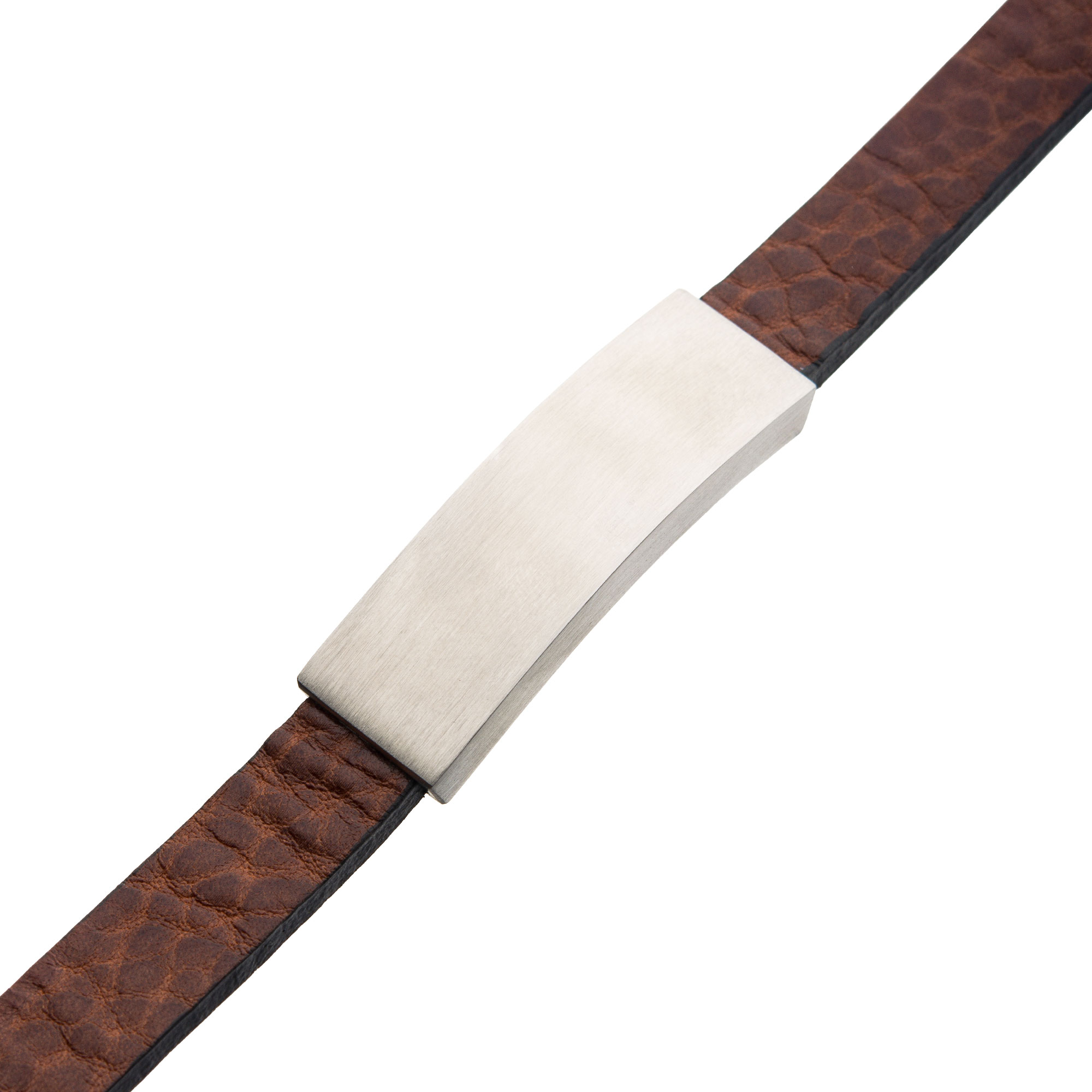 Brown Leather with Stainless Steel Engravable ID Bracelet Image 2 Milano Jewelers Pembroke Pines, FL