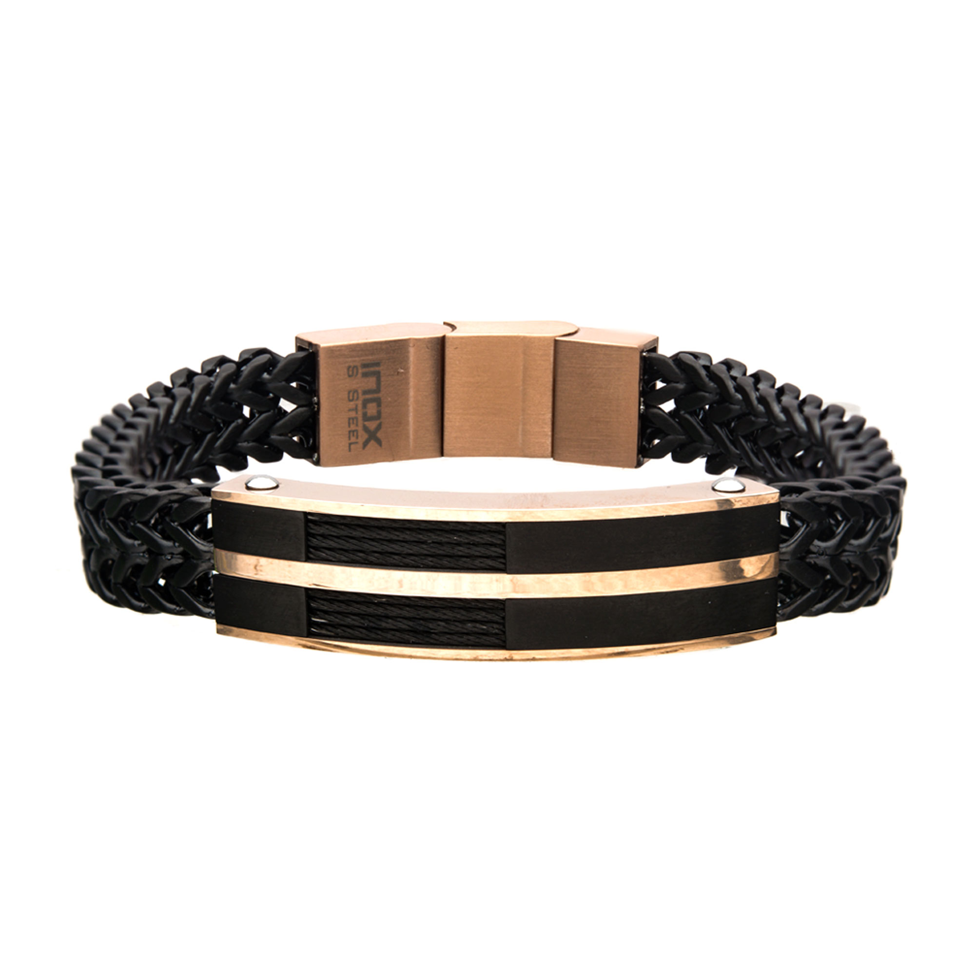Stainless Steel, Black IP & Rose Gold IP Franco Chain Bracelet Morin Jewelers Southbridge, MA