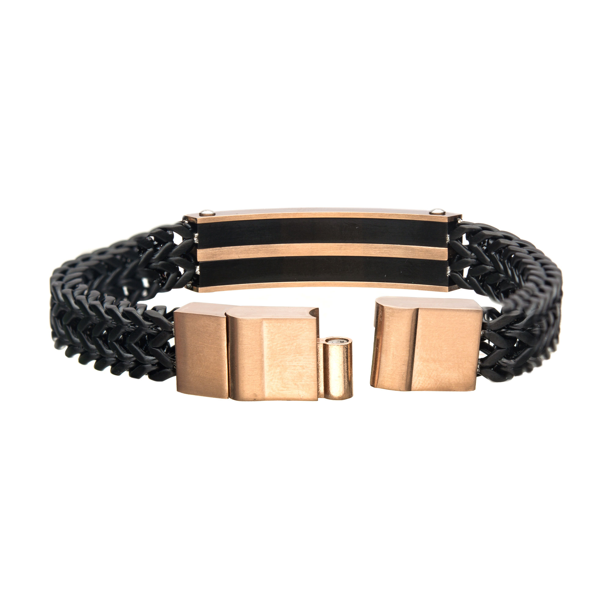 Stainless Steel, Black IP & Rose Gold IP Franco Chain Bracelet Image 4 Morin Jewelers Southbridge, MA