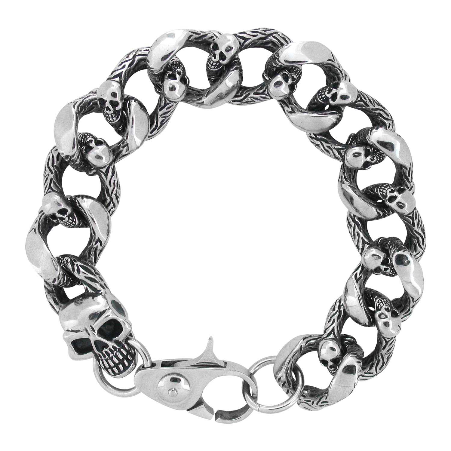 Heavy Duty Curb Chain Bracelet with Casted Skulls Morin Jewelers Southbridge, MA