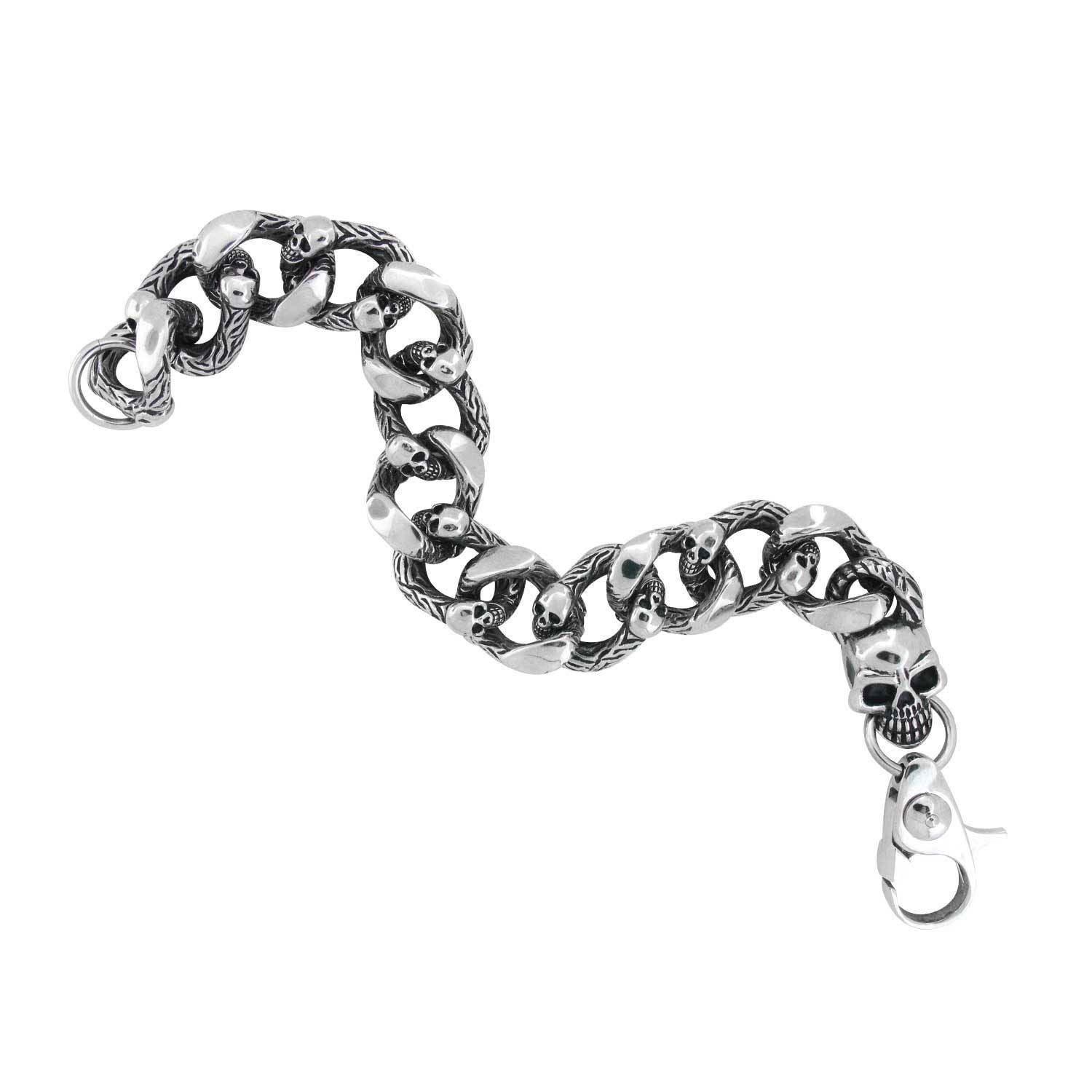 Heavy Duty Curb Chain Bracelet with Casted Skulls Image 2 Ken Walker Jewelers Gig Harbor, WA