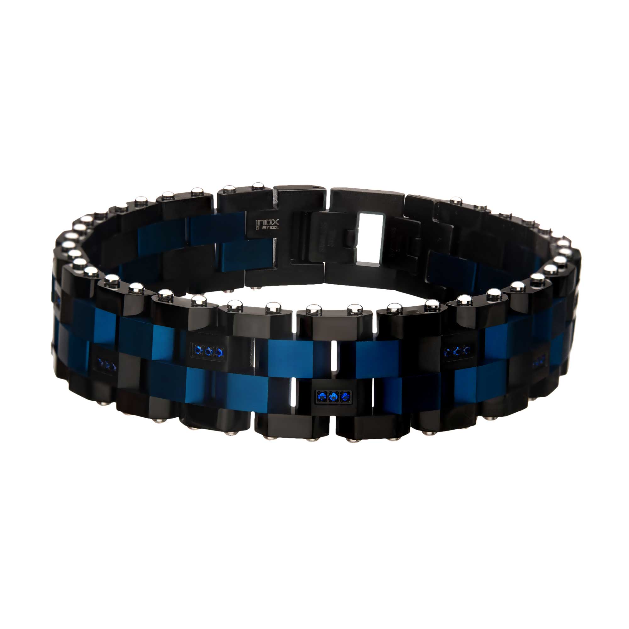 Blue & Black Plated with 36pcs CNC Prong Set Blue CZ Link Bracelet Ken Walker Jewelers Gig Harbor, WA