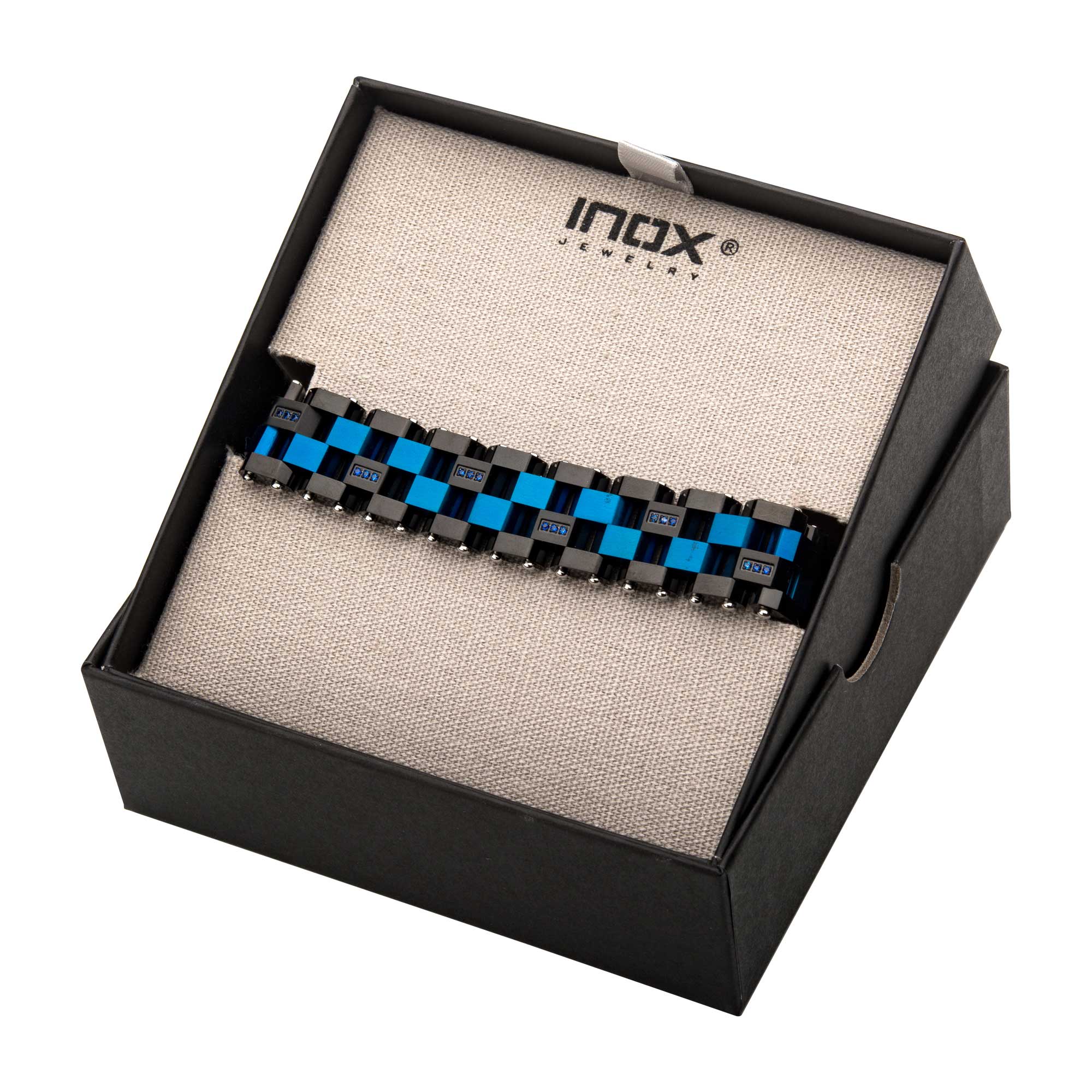 Blue & Black Plated with 36pcs CNC Prong Set Blue CZ Link Bracelet Image 5 Midtown Diamonds Reno, NV