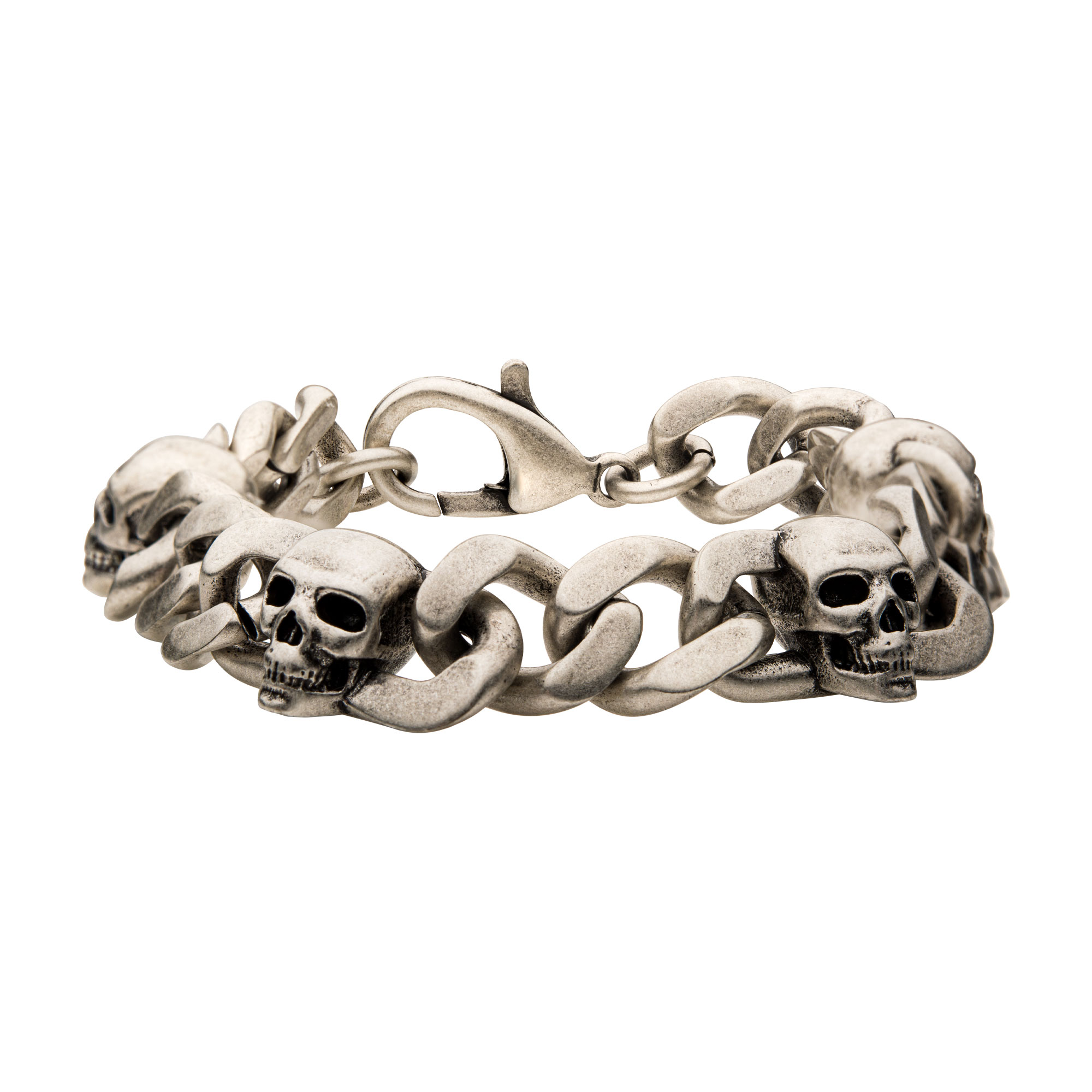 Stainless Steel Silver Plated with Skull Design Chunky Chain Bracelet Carroll / Ochs Jewelers Monroe, MI