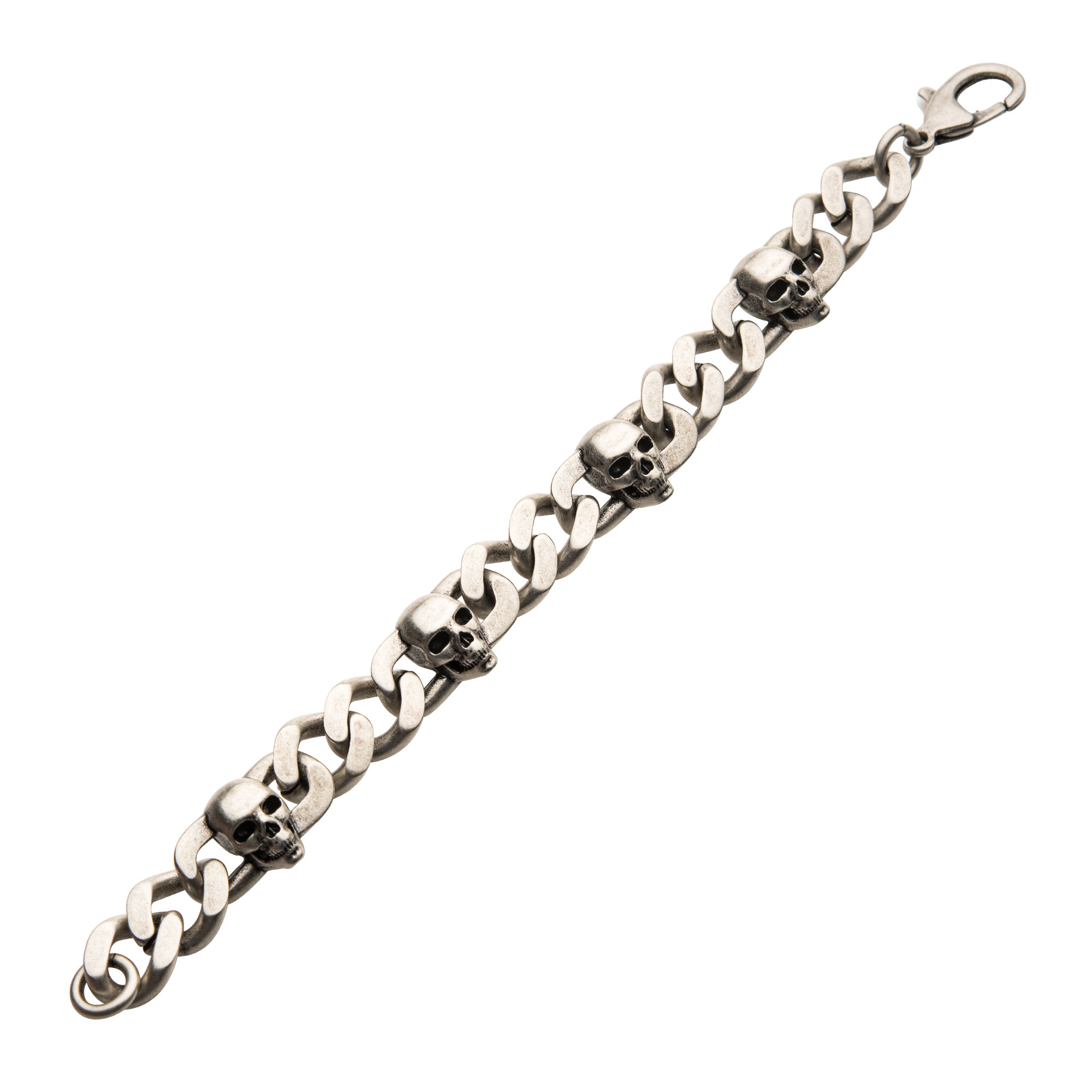 Stainless Steel Silver Plated with Skull Design Chunky Chain Bracelet Image 2 Morin Jewelers Southbridge, MA