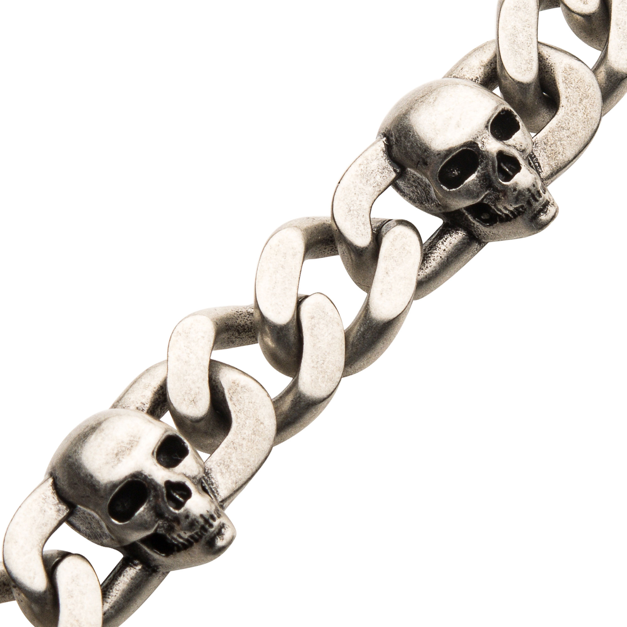 Stainless Steel Silver Plated with Skull Design Chunky Chain Bracelet Image 3 Milano Jewelers Pembroke Pines, FL