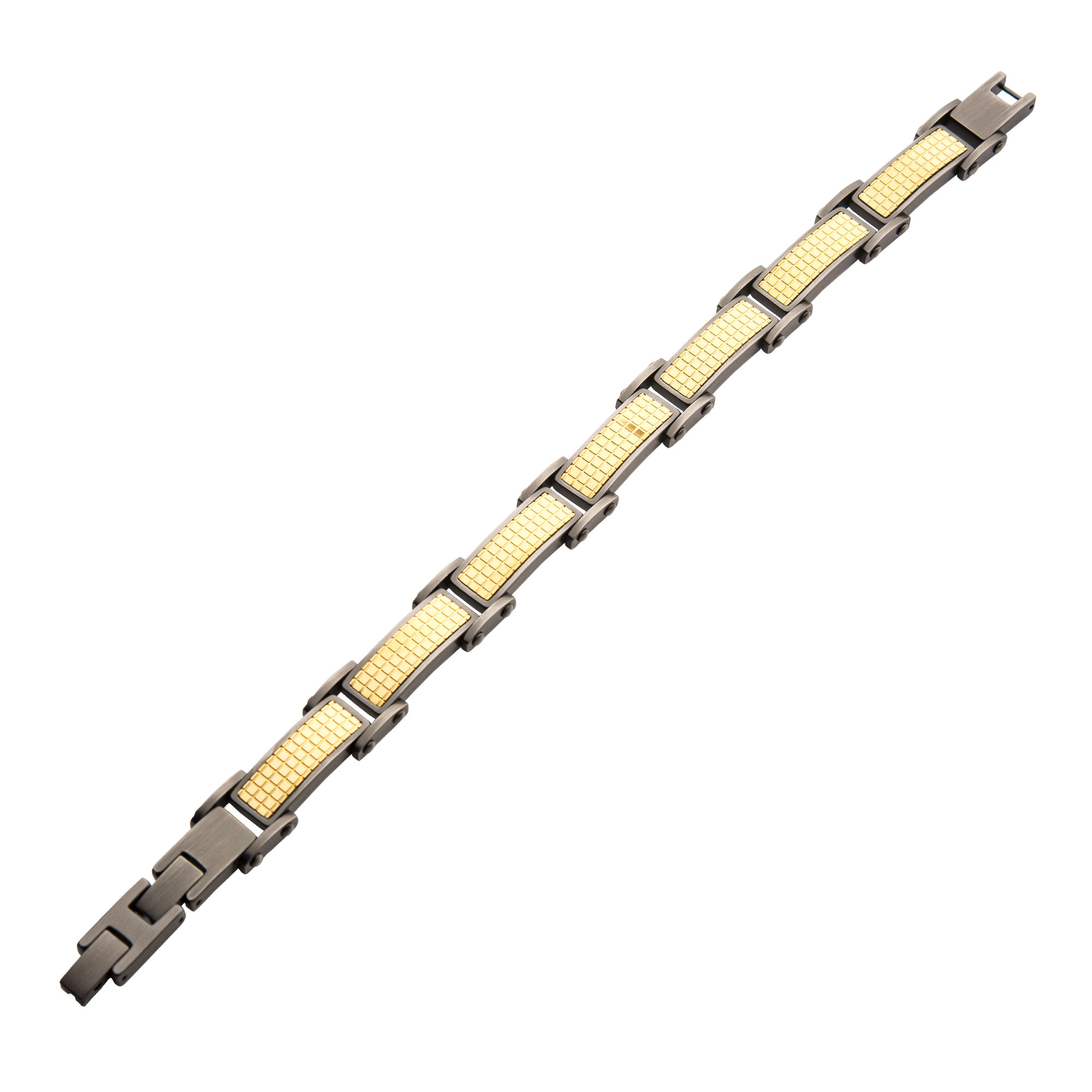 Gun Metal Plated with 18K Gold Plated Grid Inlay Link Bracelet Image 2 Ken Walker Jewelers Gig Harbor, WA