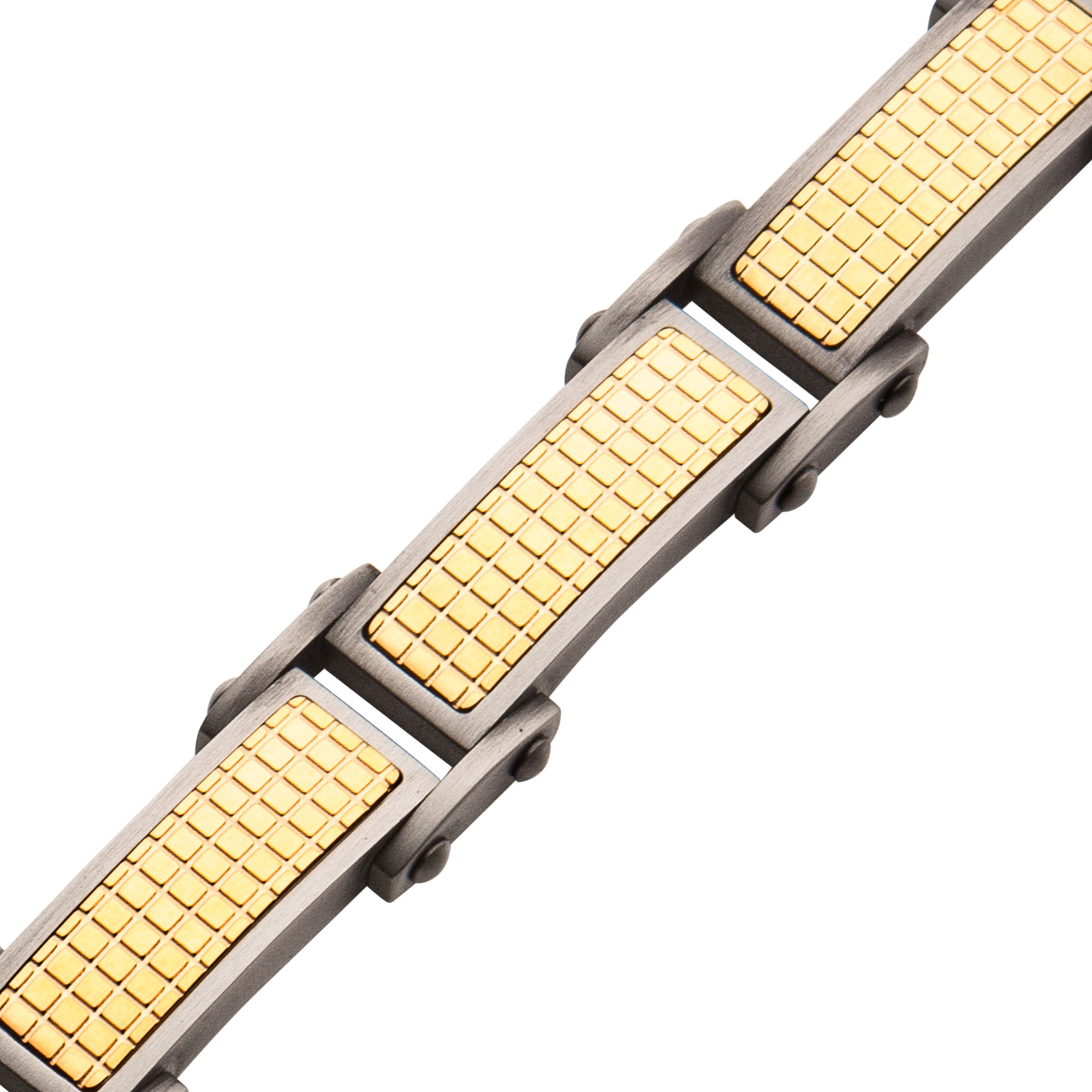 Gun Metal Plated with 18K Gold Plated Grid Inlay Link Bracelet Image 3 Milano Jewelers Pembroke Pines, FL