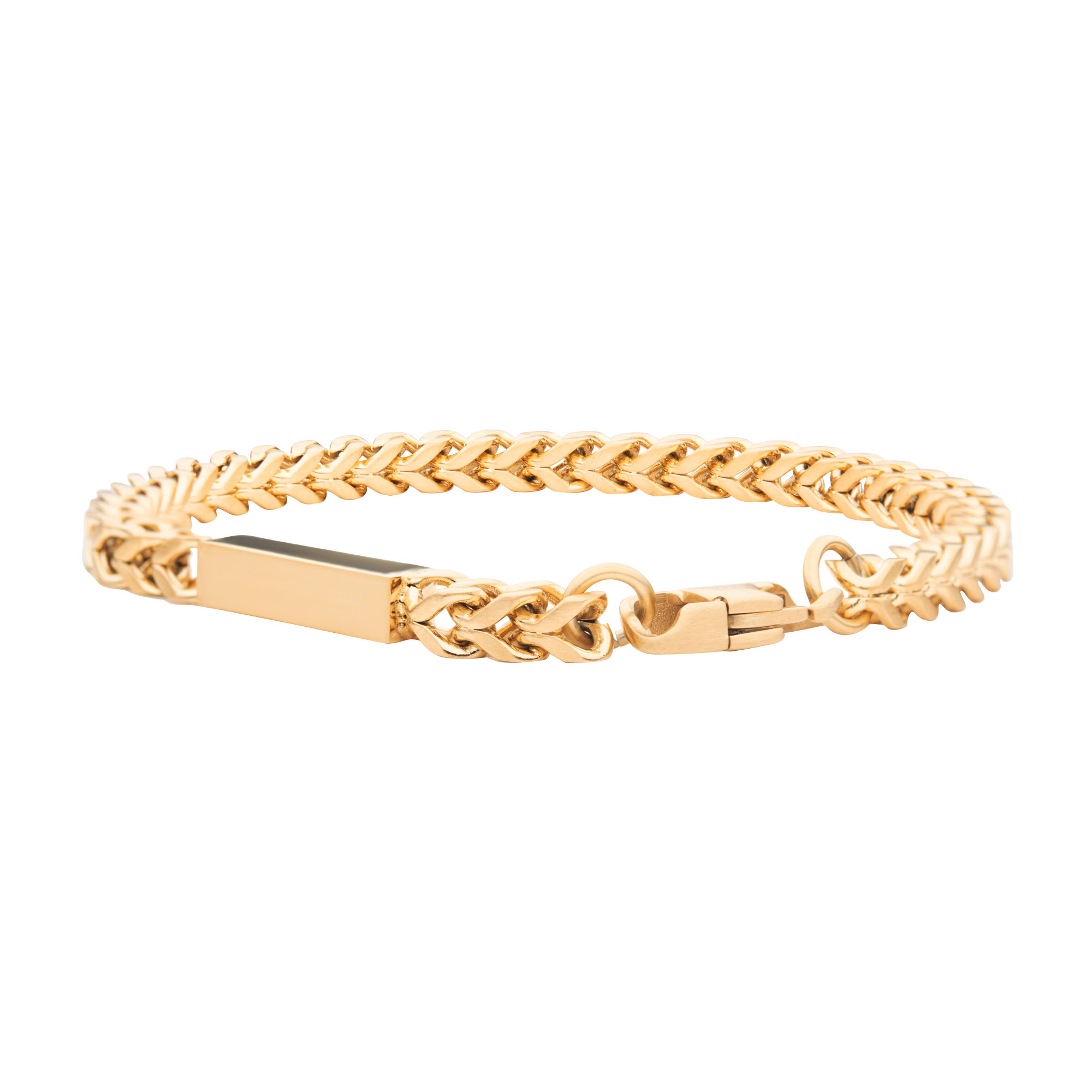 18K Gold IP Engravable ID Block with Franco Chain Bracelet Enchanted Jewelry Plainfield, CT