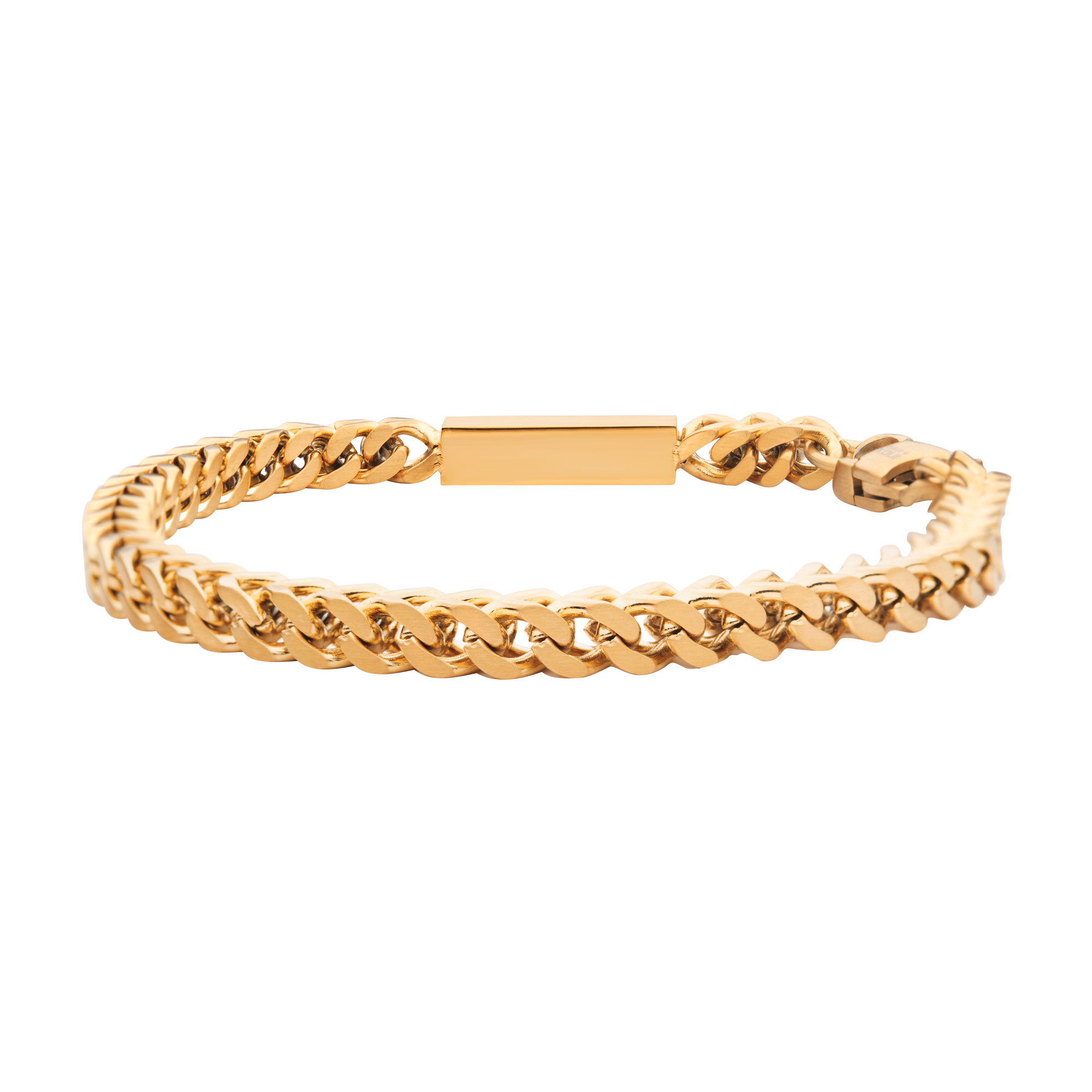 18K Gold IP Engravable ID Block with Franco Chain Bracelet Image 2 Spath Jewelers Bartow, FL